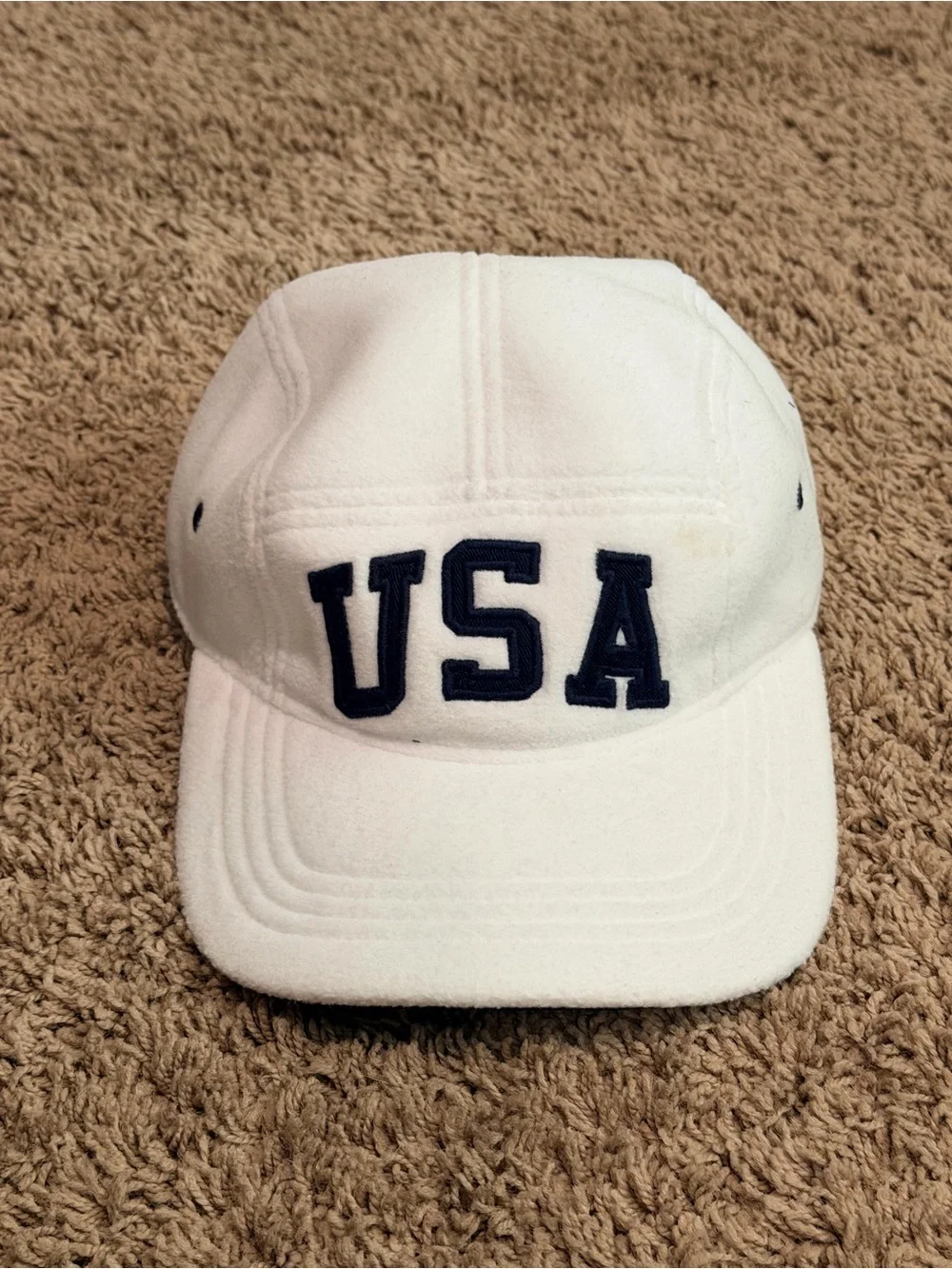 Polo Ralph Lauren Fleece USA American Flag White Hat Baseball Cap NWOT
